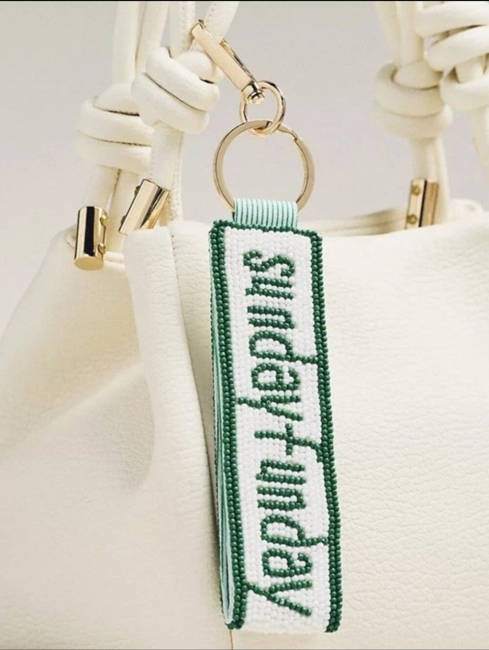 Anthropologie Sunday Funday Beaded Keychain Bag Charm New With Tags Green White